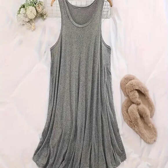 BOGO 3X 4X 5X  Plus Size Basic Sleep Dress 3 colors Solid Round Neck Stretch - Picture 4 of 4